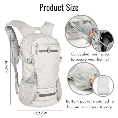 Zavothy 20L Multipurpose Hiking Backpack with 3L Water Bladder – Durable Hydration Backpack with Insulated Bladder Compartment, Hidden Helmet Holder & Rain Cover – for Hiking, Commuting, and Camping - color: Grey