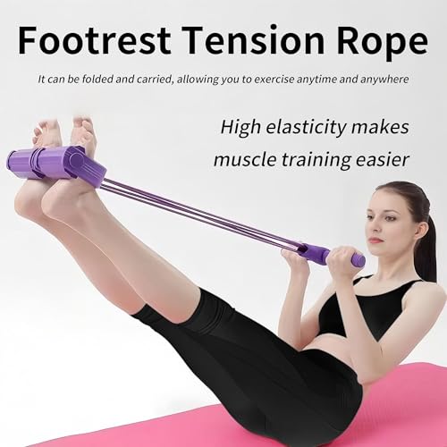 Multifunction Tension Rope - 6-Tube Elastic Pedal Resistance Band with Handle for Abdomen/Waist/Arm/Leg Stretching Slimming Training - color: PINK