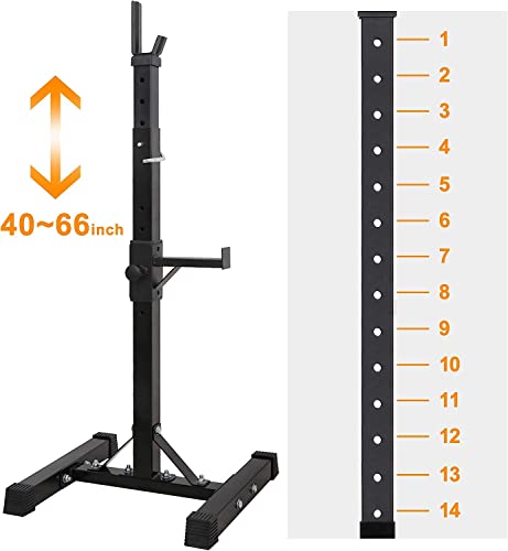 Adjustable Squat Rack Stand Barbell Bench Press Stands Rack Push Up 40"-66" Multi-Functional Sturdy Steel for Home Gym Max Load 550 lbs Portable Dumbbell Racks Stands, Black