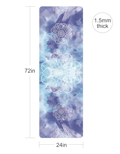 nuveti Printed Travel Yoga Mat-1/16 Inch Thick Non Slip Fitness Workout Mat with Carrying Bag, Foldable Lightweight Suede & Natural Rubber Yoga Mat for Yoga Pilates and Fitness 72" L x 24" W x 1.5mm - color: PengMoTuYa
