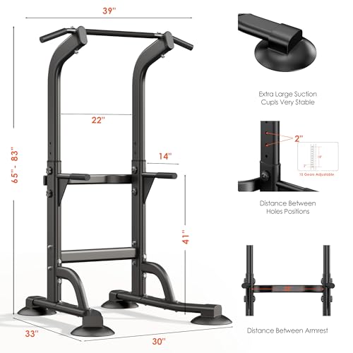 SogesPower Power Tower Dip Station Pull Up Bar for Home Gym Adjustable Height Strength Training Workout Equipment,Pull Up Bar Station - color: Black