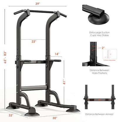 SogesPower Power Tower Dip Station Pull Up Bar for Home Gym Adjustable Height Strength Training Workout Equipment,Pull Up Bar Station - color: Black