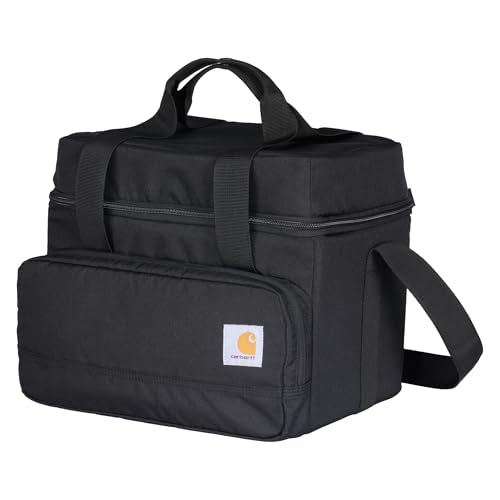 Carhartt Insulated Two Compartment Cooler, Durable Water Repellent Material W/Front Zippered Pocket for Camping, Beach & Travel - color: Black, style: 18 Can