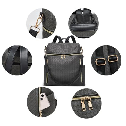 Makes Backpack Purse for Women PU Leather Travel Satchel Handbag Convertible Design Bag with Purse 2 Piece - color: Grey Triple