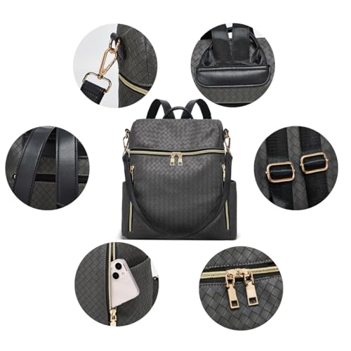 Makes Backpack Purse for Women PU Leather Travel Satchel Handbag Convertible Design Bag with Purse 2 Piece - color: Grey Triple
