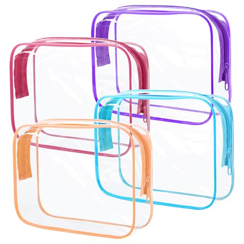 4Pack Clear Makeup Bags Waterproof Organizer Bags with Zipper Transparent Travel Cosmetic Bag TSA Approved Toiletry Bag Pouch Case for Vacation Airport Airline Compliant (Multicolour, Medium) - color: Multicolour, size: Medium