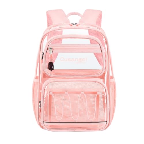 Cusangel Large Clear backpack for Girls women,16in TPU Plastic Bookbag,For Stadium,Concert,school (Pink) - color: Pink-a-16in