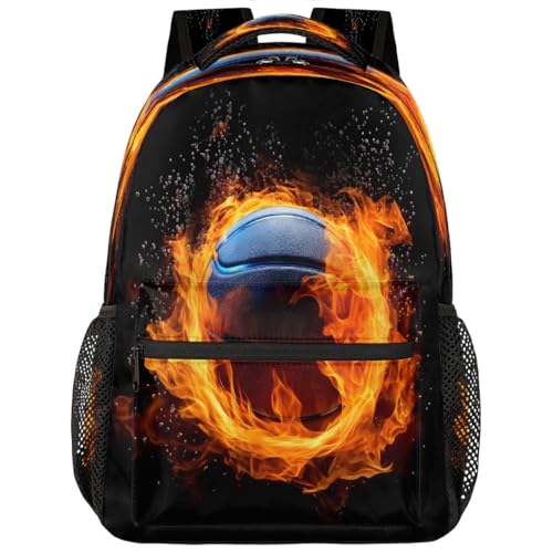 Large Backpack with 15.6 Inch Laptop Compartment, Fire Sports Basketball Adult Backpack for Work, Travel & School College Boys Girls - color: Fire Sports Basketball