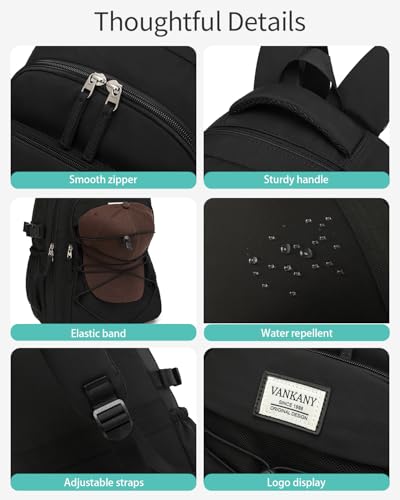 Teen Girls Boys Backpack Aesthetic School Bag with Lunch Box, Laptop Backpack Bookbag for High School College Women Men, Black 3pcs - color: Black 3pcs, size: 15.6in