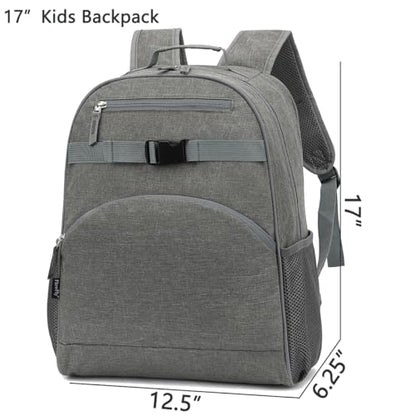 FlowFly Kids Backpack for Toddler Boys Girls, Simple Lightweight Bookbag for Daycare Kindergarten Elementary School Travel, Small Modern Bag (Large), Grey - color: Grey, style: Kids Large: 17l