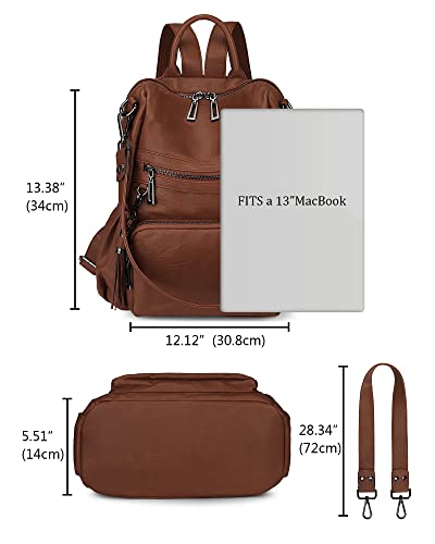 Uromee Travel Backpack Purse for Women Vegan Leather Ladies Fashion Tassel Shoulder Bag Convertible - color: 0243 Brown Mixed