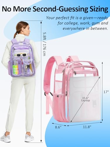 Double-Layer Clear Backpack Heavy Duty, 17 Inch Large Clear Bookbag, Transparent See Through Backpack For School, Work, College, Travel, Sport- Pink - color: 1# Pink, style: Pro Series (Double Layer)