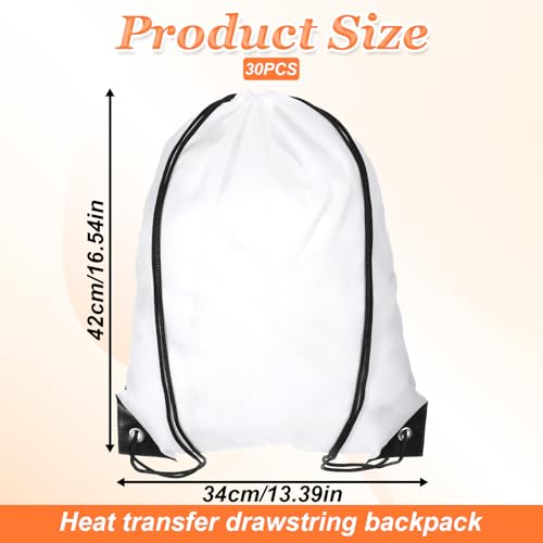 30 Pcs Sublimation Drawstring Bags Blanks White Cinch Sack Draw String Backpack Bulk Polyester Blank Bags for Heat Transfer Vinyl Gym Sport DIY Craft