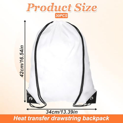 30 Pcs Sublimation Drawstring Bags Blanks White Cinch Sack Draw String Backpack Bulk Polyester Blank Bags for Heat Transfer Vinyl Gym Sport DIY Craft