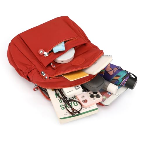 Tanweibago Mini Nylon Women Backpacks,11L Small Ladies backpacks Casual Lightweight Women Shopping Travel Daypack (Red) - color: Red