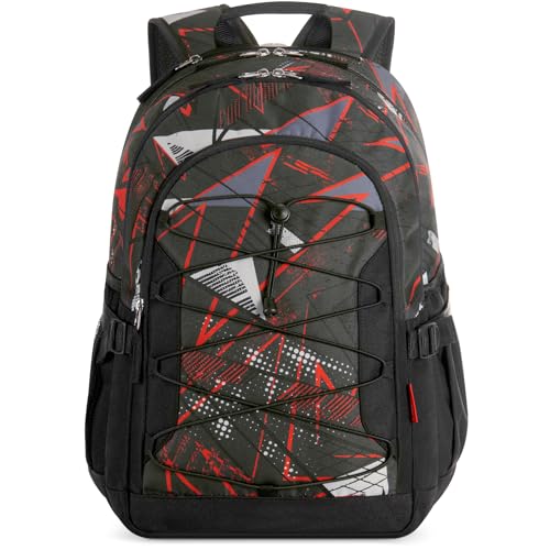 Choco Mocha Boys School Backpack, Red Backpack for Teen Boys Kids Large Bookbag 17.5 Inch, Geometric - color: Red-geometric