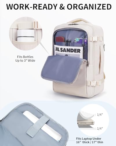 ECOHUB Carry On Travel Backpack, Expandable Airlines Personal Item Bag 18x14x8, Water Resistant 17 inch Laptop Backpack Flight Approved, 12 Pockets 30L Work Backpacks with Wet Pocket & Cable Slot - color: White, size: 18 inch underseat