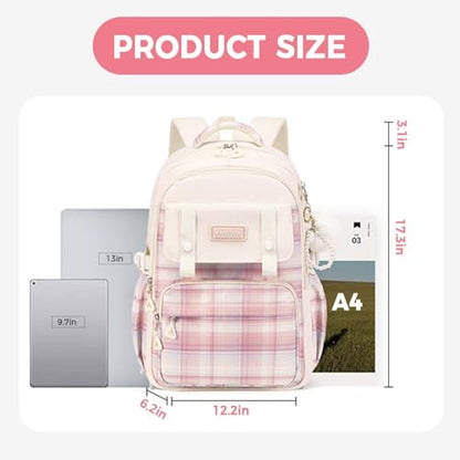 Cute College Laptop Backpack for Women Large Capacity Preppy Aesthetic Computer Bag Kawaii Pink Daypack with Pendant (Black) - color: Black