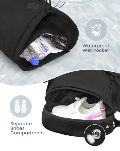 RHDZO Drawstring Backpack Sports Gym Bag with Shoe Compartment and Wet Pocket String Swim Bag for Women Men Beach Backpack, Black - color: Black