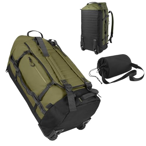 85L 29“ Foldable Rolling Backpack with Wheels, Soft-side Travel Duffle Bag with Separate Shoe Compartment, Full Quilted Bottom,Army Green - color: Army Green
