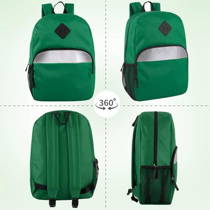 Trail maker 17" Backpack – Reflective School Backpack with Padded Straps, Water Bottle Pockets for Kids & Adults, School Travel Camp (Green) - color: Green