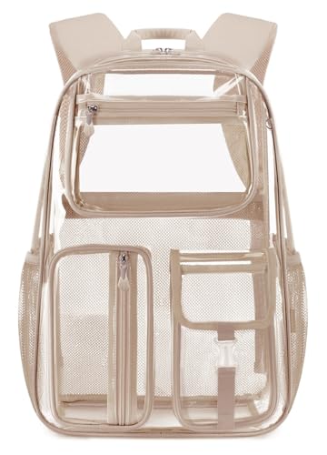 Cusangel Clear Backpack Heavy Duty for stadium events,16.5 x12 x5inch TPU Large Capacity See Through Backpack for Sport,Travel,School,work,Warehouse etc Other required Security check (Gold) - color: Gold, Clear