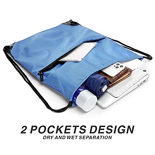 Drawstring Backpack Sports Water Resistant String Bag Sport Gym Sackpack for Women Men Large with Zipper, Baby Blue - color: Baby Blue