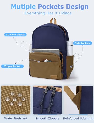 VASCHY School Backpacks, Lightweight Bookbag Schoolbag for Boys Casual Basic Simple Daypack for Men Navy Khaki - color: Navy Khaki