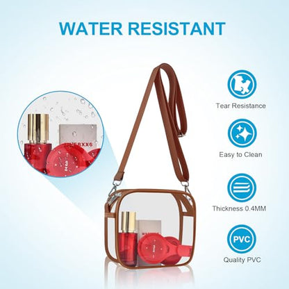 Clear Bag for Stadium Events, Clear Messenger Wallets with Adjustable Strap - color: Coffee Brown, size: Small