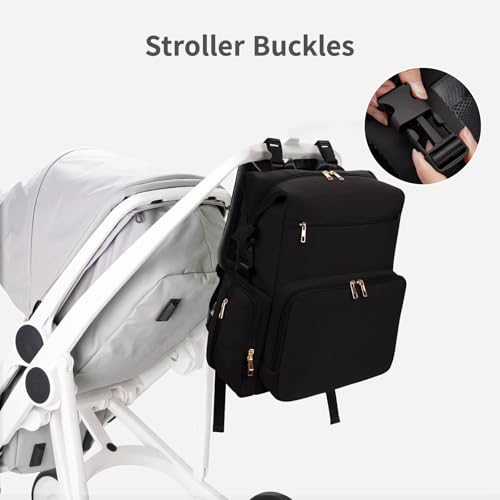 CEI-CEI Neoprene Diaper Bag Backpack with Changing Pad, Large Newborn Baby Maternity Bags Travel Tote with Insulated Pockets (Black) - color: Black