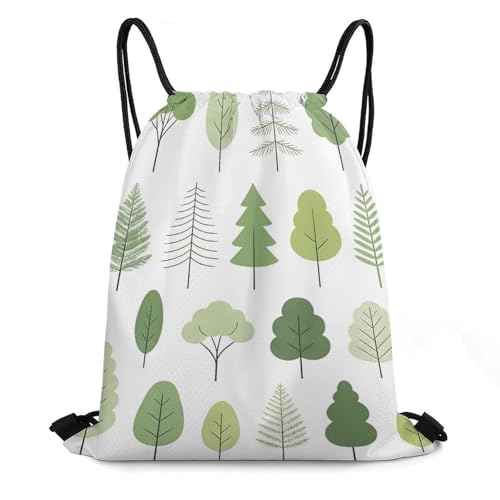 Honeycomb Drawstring Backpack Lightweight & Durable Bag Green-Themed Simple Tree Designs for Shopping - color: Style