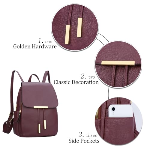 KKXIU Trendy Leather Backpack Purse for Women and Ladies Shoulder Travel Daypacks Bags (A-Wine) - color: A-wine, style: Backpack