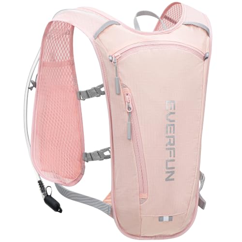 EVERFUN Hydration Backpack Running Vest Small Hiking Water Backpack with 1.5L Water Bladder for Women Men, Lightweight Reflective Phone Holder Hydro Pack for Trail Running, Biking, Race, Marathons - style: Pink