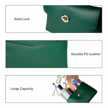 Cosmetic Bag Travel Makeup Pouch Travel Organizer, Zipper Pouch Bags for Women Vegan Leather (No Text, Green) - color: Green