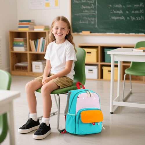 BTOOP Kids Backpack for Boys Girls 3-6, Preschool Kindergarten Backpack with Insulated Lunch Compartment & Chest Strap, Cute Lightweight School Travel Bag Fits A4 Folder - color: Pink-blue, size: Age 3-6 (14.5" H Fit Folder)