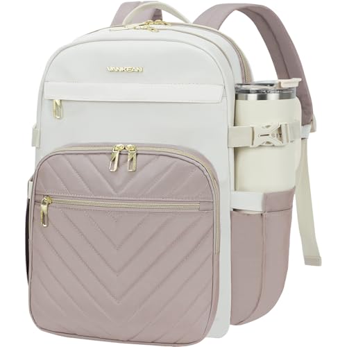 VANKEAN Laptop Backpack for Women (BEIGE-DUSTY PINK, 15.6 Inch) - color: Beige-dusty Pink, size: 15.6 Inch