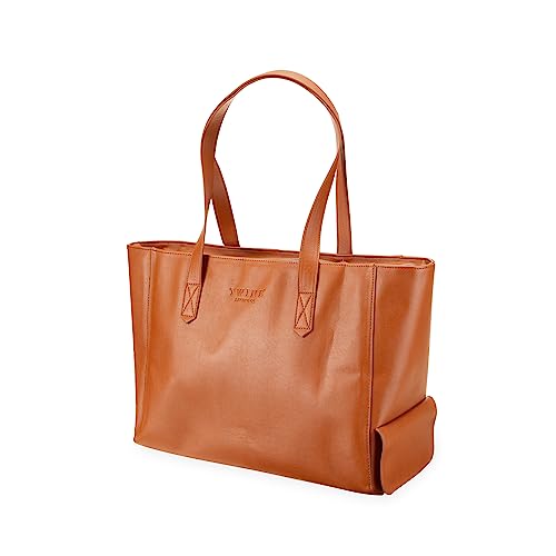 Twine Insulated Wine Cooler Bag, Faux Leather Tote with Insulated Liner, Shoulder Straps, Adjustable Divider, Silver Zipper, Tan, Set of 1 - style: Insulated Wine Tote Bag
