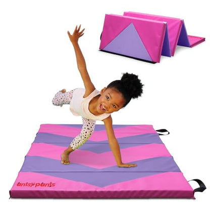Antsy Pants Tumbling Mat for Kids – Gymnastics Mat, Easy to Clean, Sturdy, Foldable Tumbling Mats, Padded, Lightweight, Portable, Gymnastics Equipment for Active Play - color: 5-Fold Pink/Purple