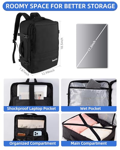 Large Travel Backpack for Men Women, 40L Carry On Backpack Flight Approved, 17.3 Inch Laptop Backpack, TSA Water Resistant Business Weekender Luggage Personal Item Bag
