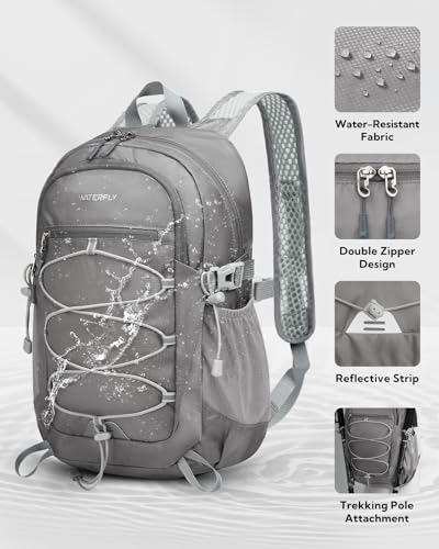 WATERFLY Small Lightweight Packable Backpack: 15L Mini Ultra Light Foldable Travel Daypack with Breathable Shoulder Strap Outdoor Hiking Camping Day Pack for Women Men Gray - color: Grey