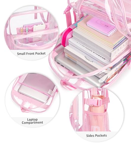 abshoo Big Heavy Duty Clear Backpack for School Girls Boys Transparent Bookbag for Middle High School (Pink) - color: Pink