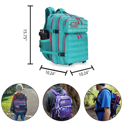 Lovelinks21 25L Tactical Military Backpack Small Travel Rucksack for Men and Women Assault Pack Bug Out Bag Molle Daypack Gym Backpack with Bottle Holder (Neon Teal) - color: Neon Teal