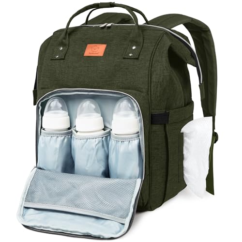 KeaBabies Baby Diaper Bag Backpack - Large Baby Bag for Boys, Girls, Waterproof Multi Function Travel Diaper Backpack with Changing Pad, Durable Travel Essentials for Moms and Dads (Dark Olive) - color: Dark Olive