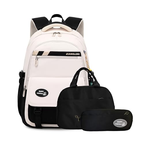 VIDOSCLA Kids Girls Backpack for School 3Pcs Students Bookbag Set Teen Boys Backpack with Lunch Box - color: A42 #Black-lunch Box Set