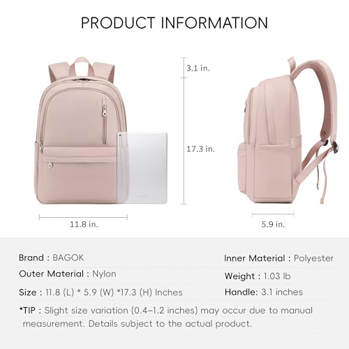 BAGOK Lightweight Nylon Backpack for Women & Men – Foldable, Large Capacity, Ideal for School, Travel & Work - color: Pink
