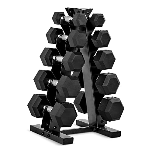 CAP Rubber Coated Hex Dumbbell Set with Storage Rack | 100–210 lb Options, Space-Saving Vertical Compact Storage for Home Gym Strength Training - size: 150 lb - Set, style: Chrome Handles