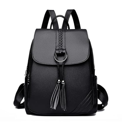 Women's Travel Backpack Leather Tassel Backpack Adjustable Shoulder Straps Casual Daypack Durable Bag Work Commute (Black) - color: Black