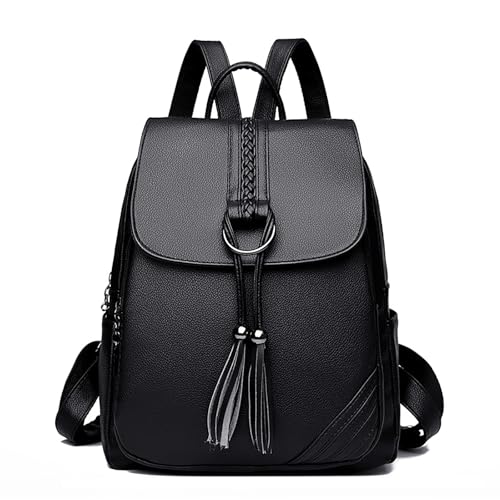 Women's Travel Backpack Leather Tassel Backpack Adjustable Shoulder Straps Casual Daypack Durable Bag Work Commute (Black) - color: Black