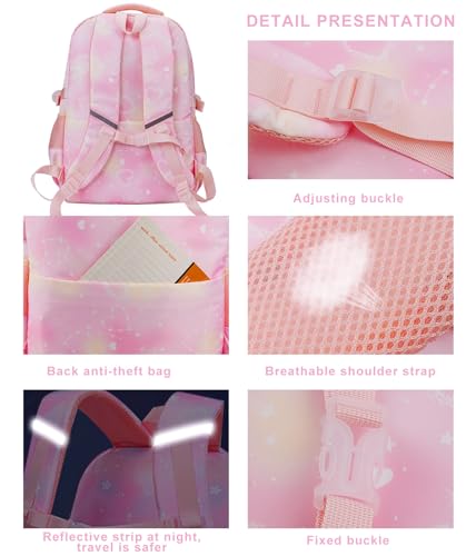 MCWTH Backpack for Teen Girls, Kawaii Cute Kids Elementary Student School Backpacks (Happy Pink) - color: Happy Pink