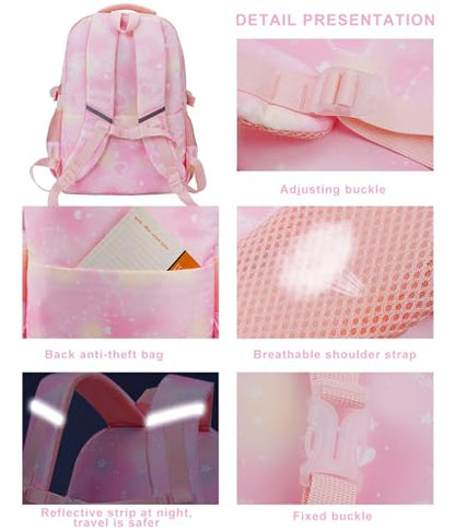 MCWTH Backpack for Teen Girls, Kawaii Cute Kids Elementary Student School Backpacks (Happy Pink) - color: Happy Pink